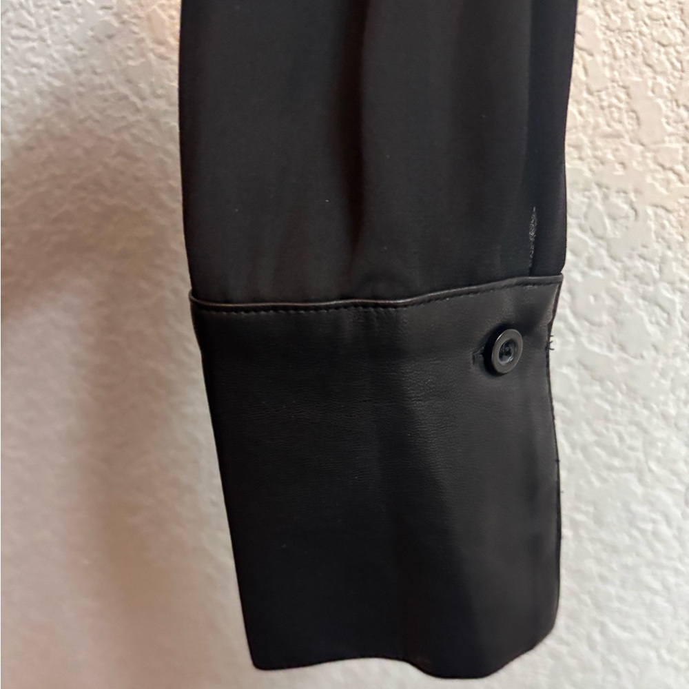 Gracia Black Blouse with Faux Leather & Twist Hem Details - Picture 4 of 10
